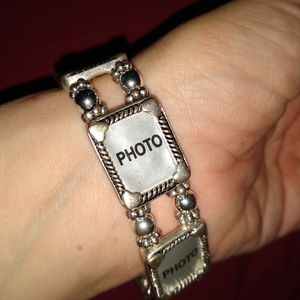 Photo memory silver tone stretch bracelet